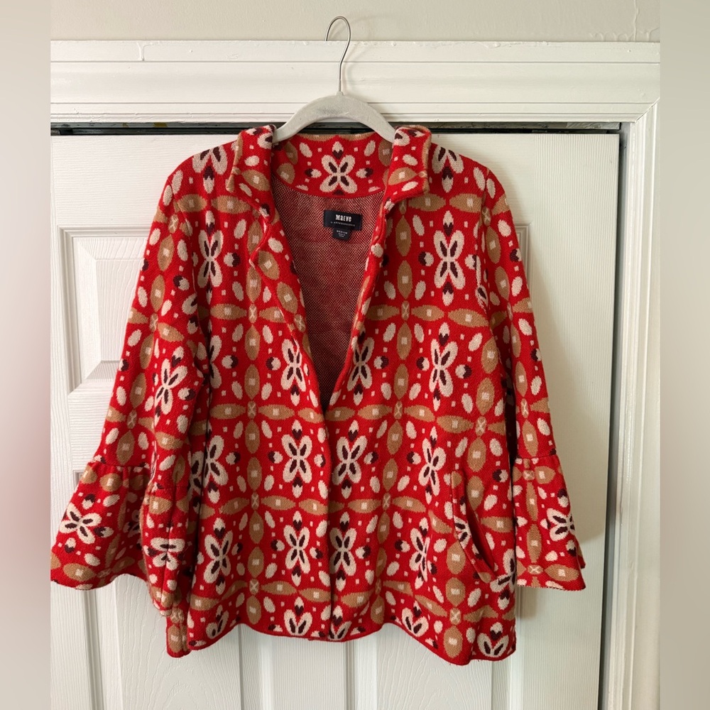 Anthropologie Maeve Liliane Knit Jacket size Medium Retro Floral Blazer Sweater